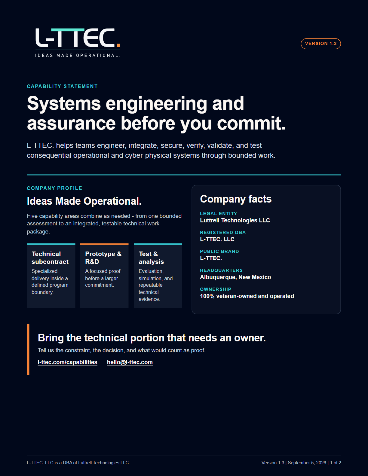 Preview of the L-TTEC. capability statement cover page